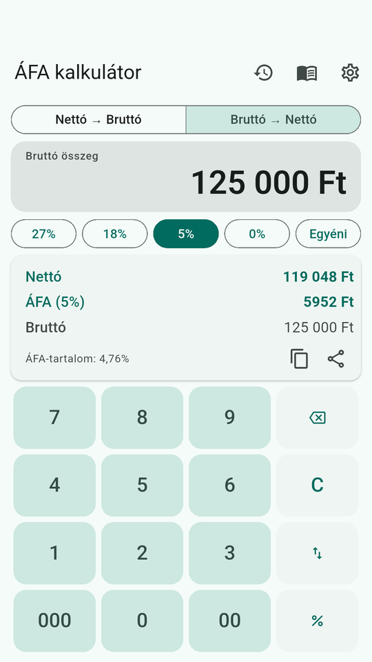 Bruttó → nettó at 5 %