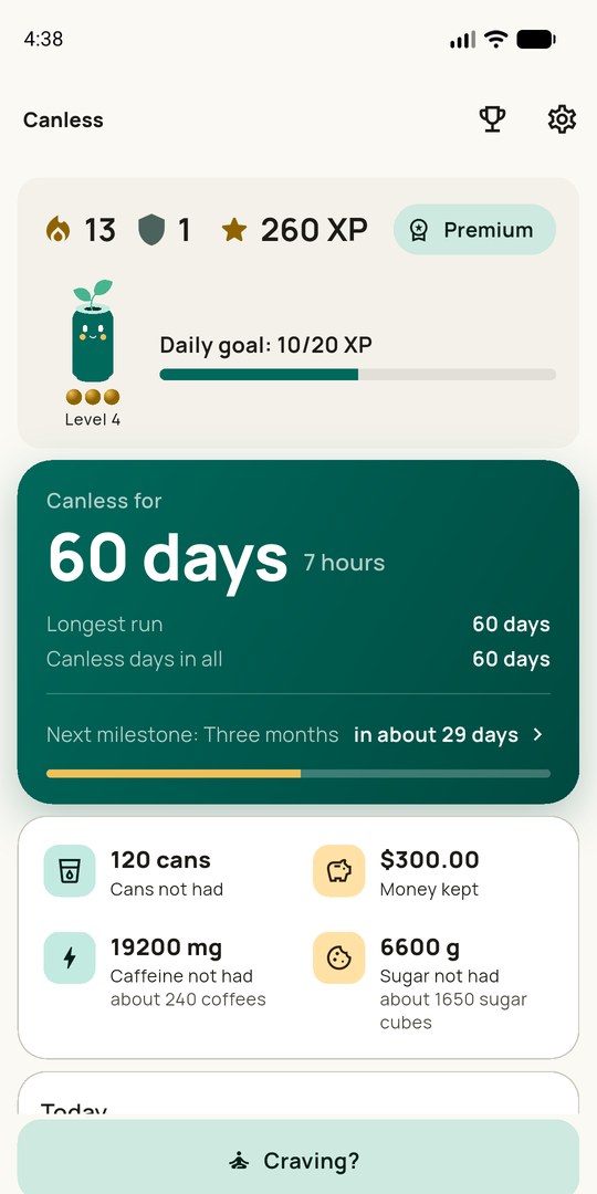 Home: the quit clock at 60 days and the four counters