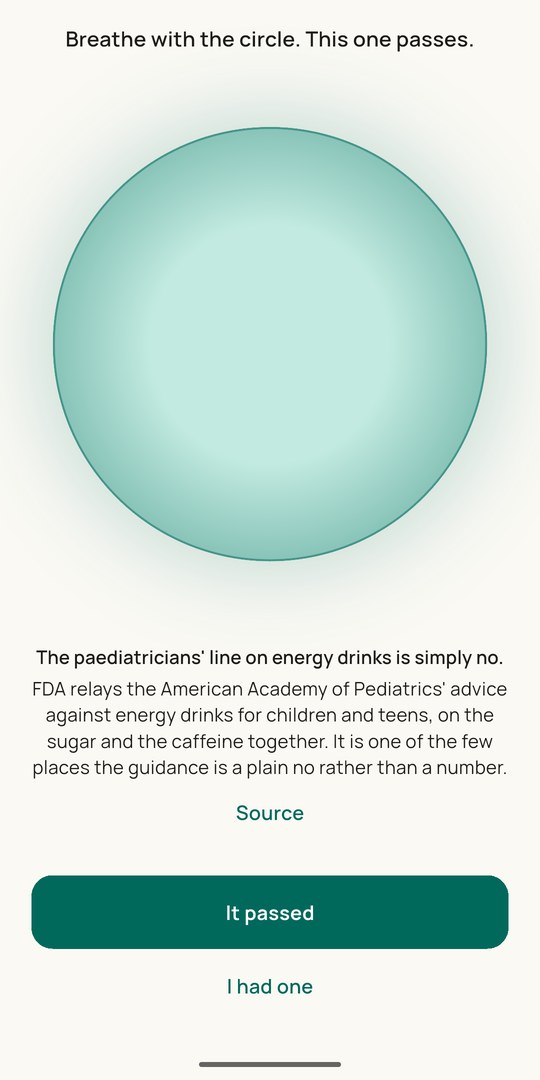 The craving screen: a breathing circle and a sourced fact