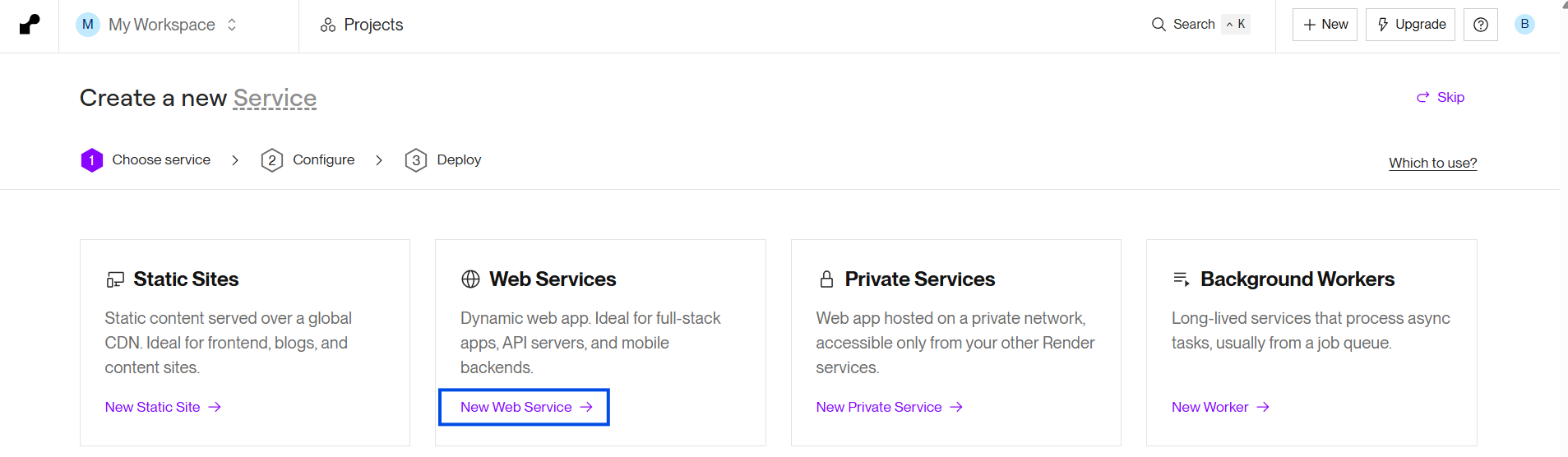 Render service picker