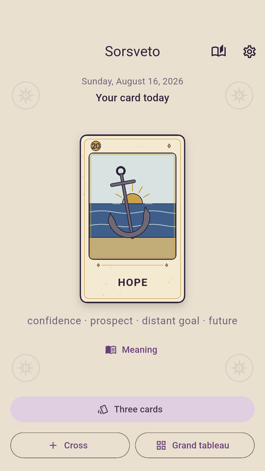 Today's card turned: Hope, an anchor over a sunrise, with its keywords