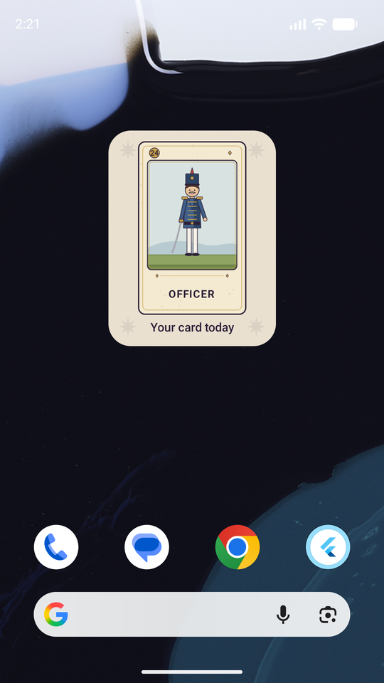 The home-screen widget showing the day's card