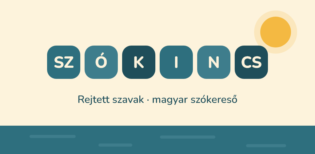 SzóKincs feature graphic — the title spelled as word-search tiles