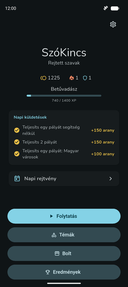 SzóKincs home screen