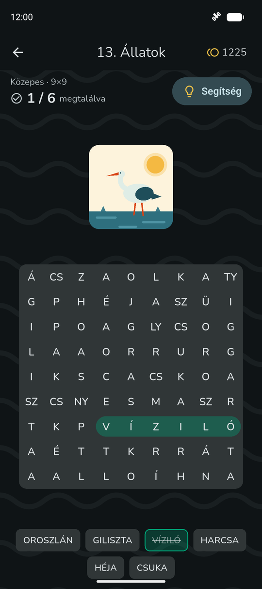 A word-search puzzle in play